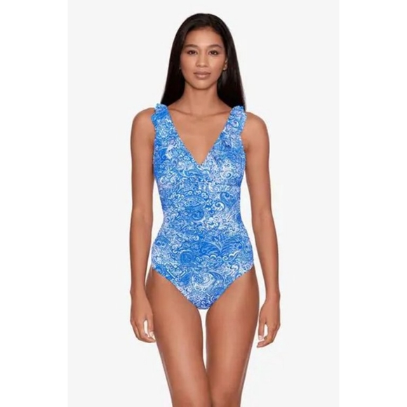 Lauren Ralph Lauren Women's Printed Ruffled Tummy-Control One-Piece Swimsuit - Picture 2 of 4